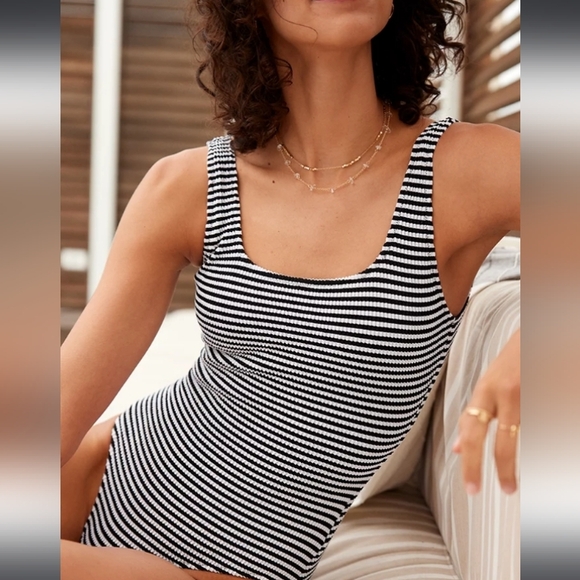 aerie Other - 🆕️NWT Aerie Crinkle Stripe Wide Strap Scoop One Piece Swimsuit in 'True Black'